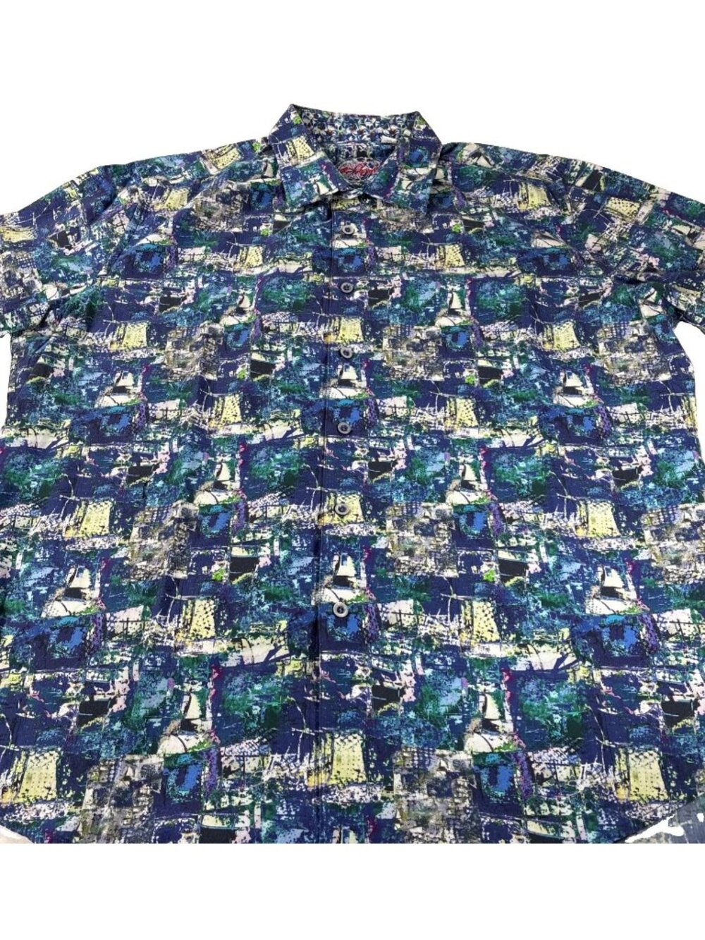 Robert Graham Mens XL Shirt Classic Fit Admiralty Arch Blue Green Abstract Flip